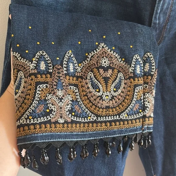 Chicos • embroidered and beaded fringe straight leg ankle jean - Picture 3 of 6